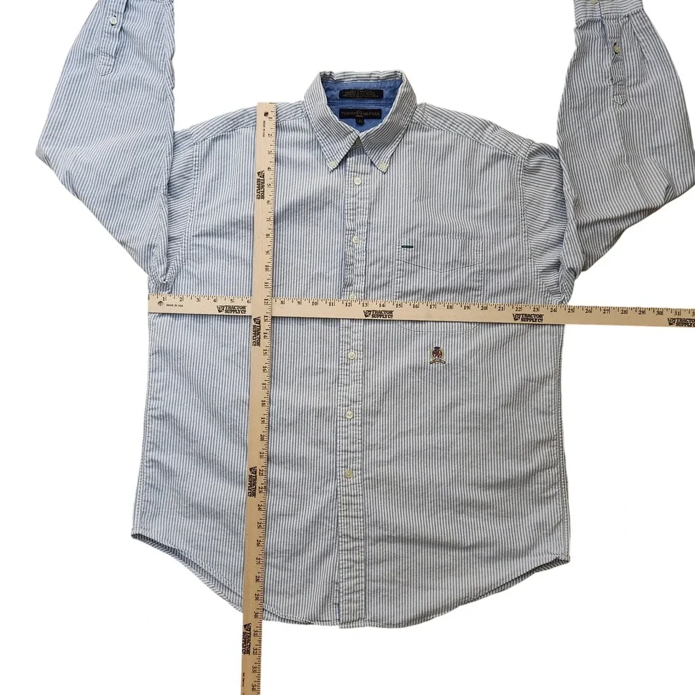 Tommy Hilfiger Men's Blue White Striped Button Down Shirt‎ L Vintage  Y2K - Picture 5 of 8